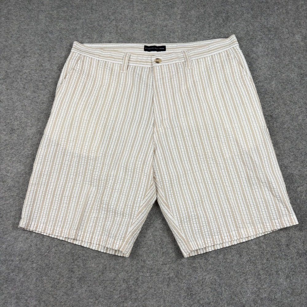 Siegfried and Company Shorts Mens 38 Tan White Seersucker Striped Preppy Casual